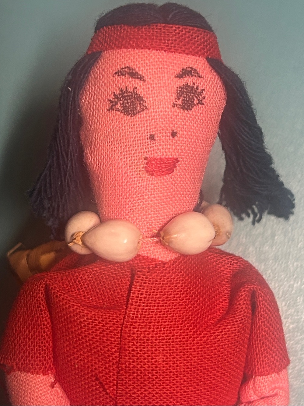 Handmade Filipino Pink Fabric Doll Keychain with Woven Skirt